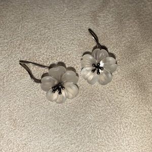 Silver and see-through dogwood flower earrings